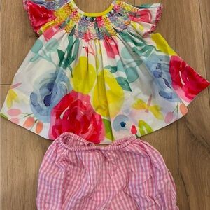 Smocked Sweets Two Piece Set 2t Multi Color Floral Gingham